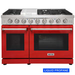 KOSTCH 48 in. Liquid Propane 6 Burner Gas Range with 6.8 cu. ft. Double Oven and Griddle in Stainless Steel with Red Oven Doors (KOS-48RG03MLP-R)