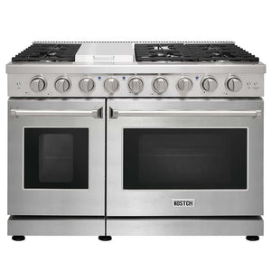 KOSTCH 48 in. 6 Burner Gas Range with 6.8 cu. ft. Double Convection Oven and Griddle in Stainless Steel (KOS-48RG03M-S) main image.