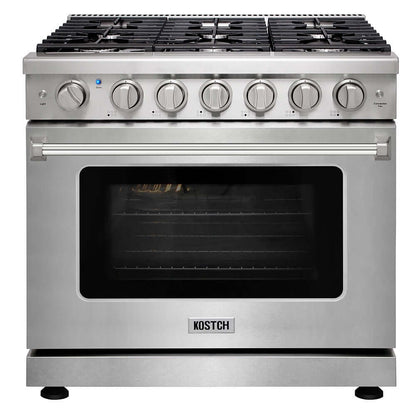 KOSTCH 36 in. 6 Burner Natural Gas Range with 6.0 cu. ft. Convection Oven in Stainless Steel (KOS-36RG03M-S)