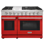 KOSTCH 48 in. 6 Burner Gas Range with 6.8 cu. ft. Double Oven and Griddle in Stainless Steel with Red Oven Doors (KOS-48RG03M-R)