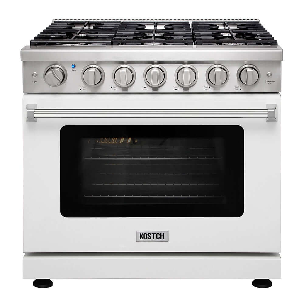 KOSTCH 36 in. 6 Burner Natural Gas Range with 6.0 cu. ft. Convection Oven in Stainless Steel with White Oven Door (KOS-36RG03M-W)