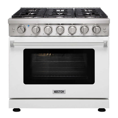 KOSTCH 36 in. 6 Burner Natural Gas Range with 6.0 cu. ft. Convection Oven in Stainless Steel with White Oven Door (KOS-36RG03M-W)