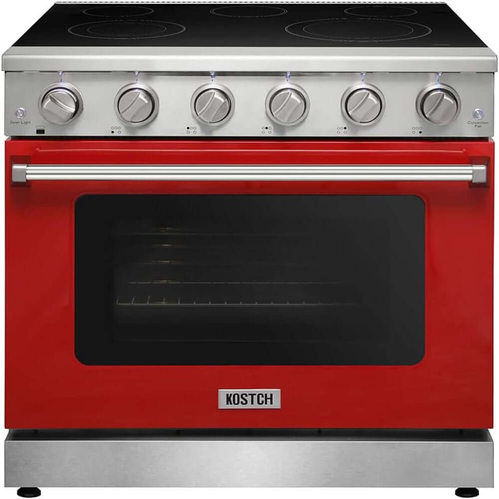 KOSTCH 36 in. Electric Range with 6.0 cu. ft. True Convection Oven in Stainless Steel with Red Oven Door (KOS-36RE06H-R)