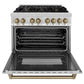 ZLINE Autograph Edition 36 in. 4.6 cu. ft. Legacy Dual Fuel Range with 6 Burner Gas Cooktop and Electric Convection Oven in Stainless Steel and Champagne Bronze Accents, Open Box-Great Condition