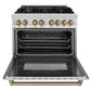 ZLINE Autograph Edition 36 in. 4.6 cu. ft. Legacy Dual Fuel Range with 6 Burner Gas Cooktop and Electric Convection Oven in Stainless Steel and Champagne Bronze Accents, Open Box-Good Condition