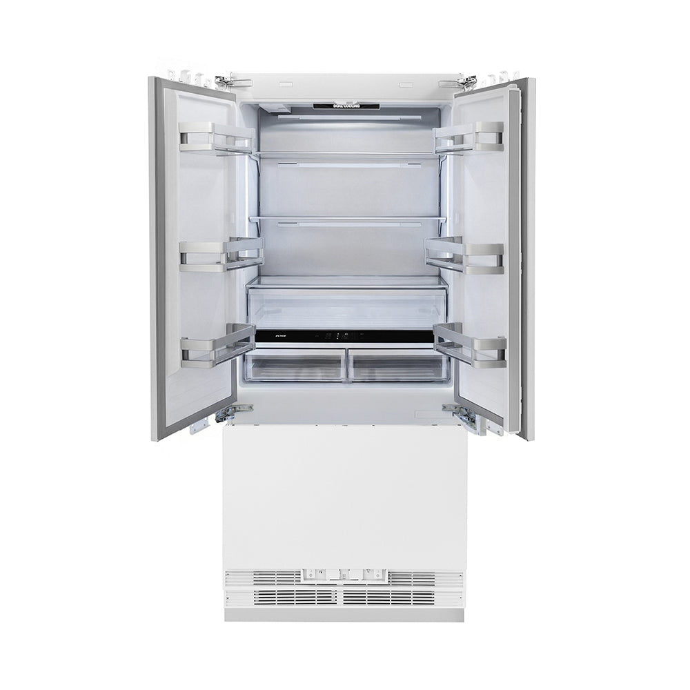 ZLINE 36 in. 19.6 cu. ft. Panel Ready French Door Built-In Bottom Freezer Refrigerator with Water Dispenser and Ice Maker, Open Box-Good Condition