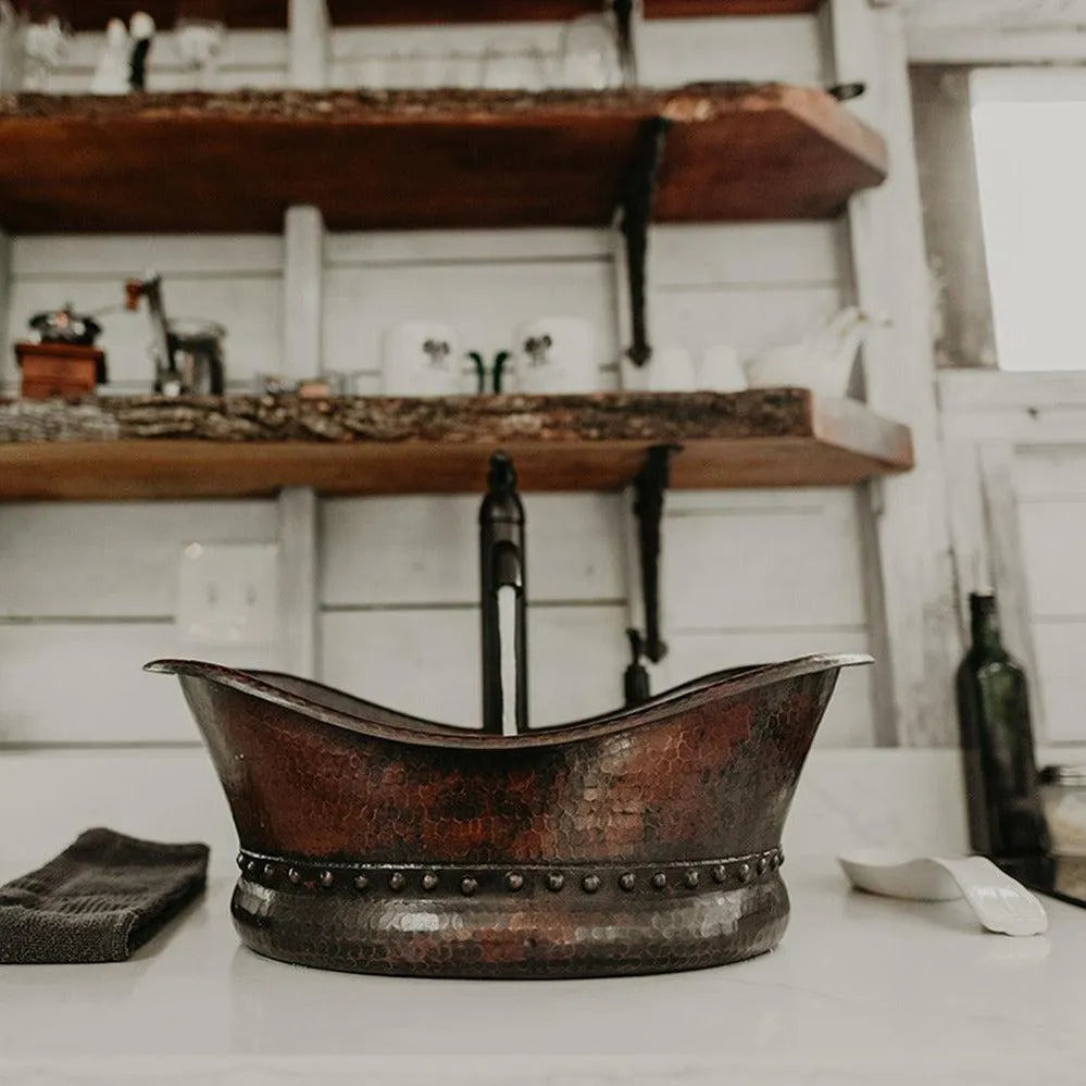 Premier Copper 20 in. Bathtub Vessel Hammered Copper Sink