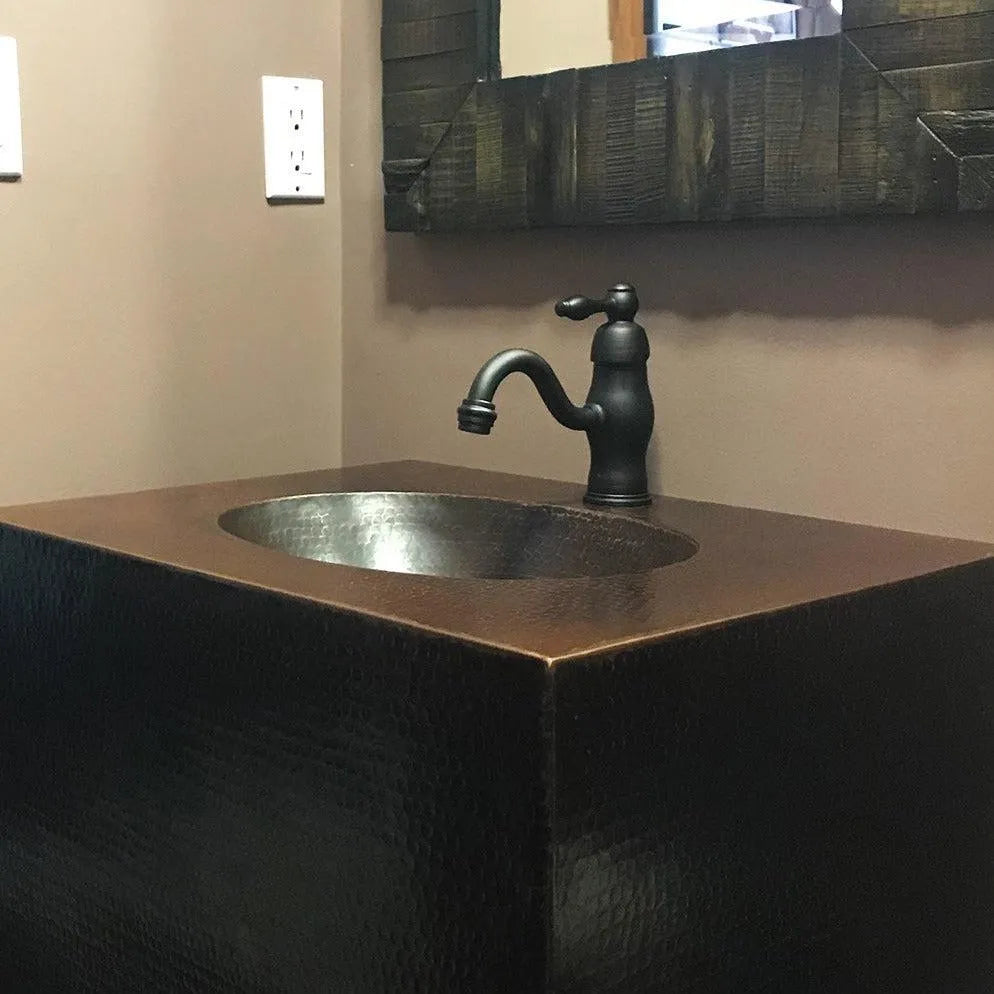 Premier Copper 24 in. Single Sink Hand-Hammered Copper Wall Mount Vanity with Single Faucet Hole