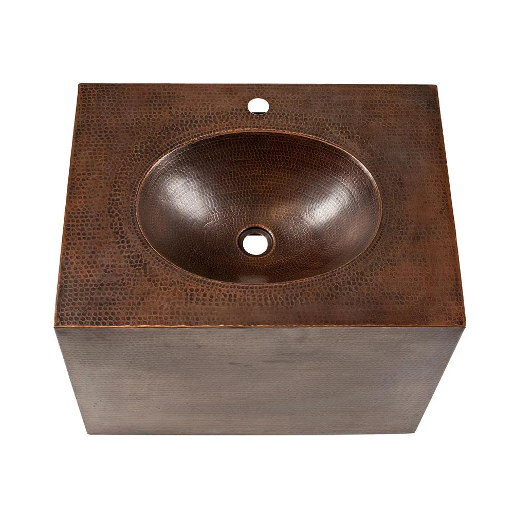 Premier Copper 24 in. Single Sink Hand-Hammered Copper Wall Mount Vanity with Single Faucet Hole