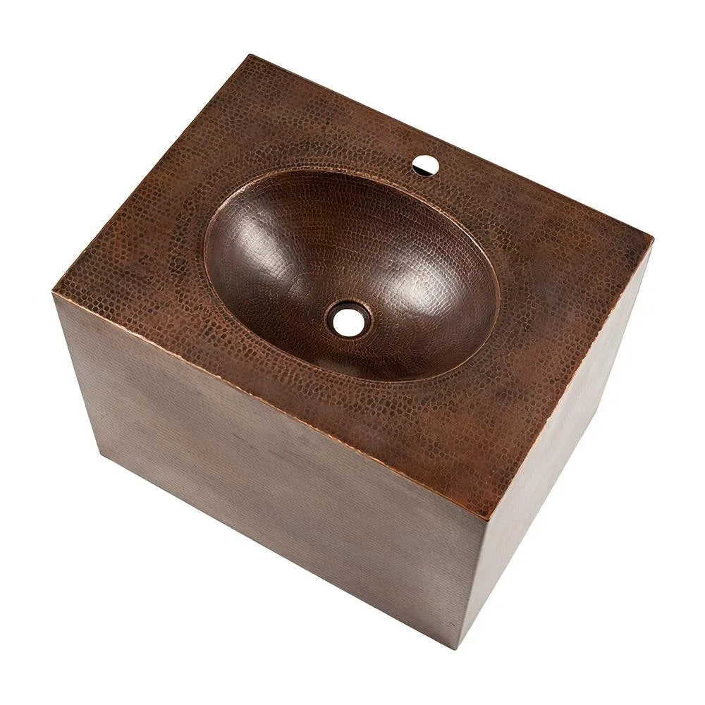 Premier Copper 24 in. Single Sink Hand-Hammered Copper Wall Mount Vanity with Single Faucet Hole