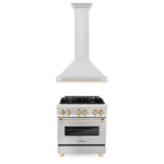 ZLINE 30 in. Autograph Edition Kitchen Package with Stainless Steel Dual Fuel Range and Range Hood with Polished Gold Accents (2AKP-RARH30-G)