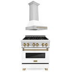ZLINE Autograph Edition 30 in. Kitchen Package with Stainless Steel Dual Fuel Range with White Matte Door and Range Hood with Champagne Bronze Accents (2AKP-RAWMRH30-CB)