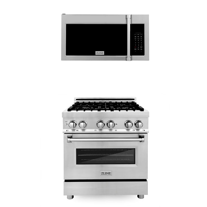 ZLINE 30 in. Kitchen Package with Stainless Steel Dual Fuel Range and Over The Range Microwave with Traditional Handle (2KP-RAOTRH30)