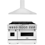 ZLINE 48 in. Kitchen Package with Stainless Steel Dual Fuel Range with White Matte Door and Convertible Vent Range Hood (2KP-RAWMRH48)