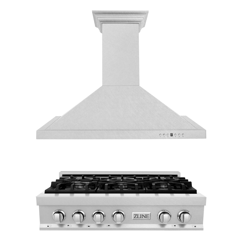 ZLINE Kitchen Package with 36 in. Satin Stainless Steel Rangetop and Convertible Range Hood (2KP-RTSRH36)