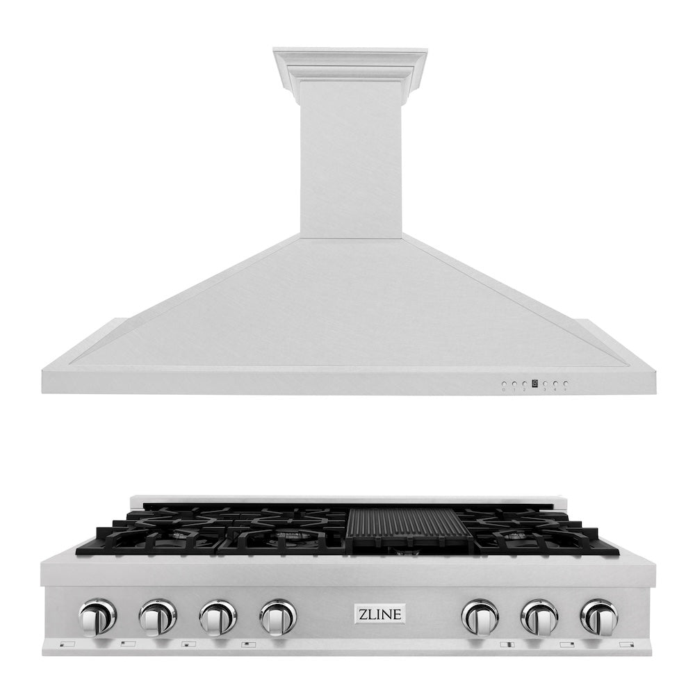 ZLINE Kitchen Package with 48 in. Satin Stainless Steel Rangetop and Convertible Range Hood (2KP-RTSRH48)