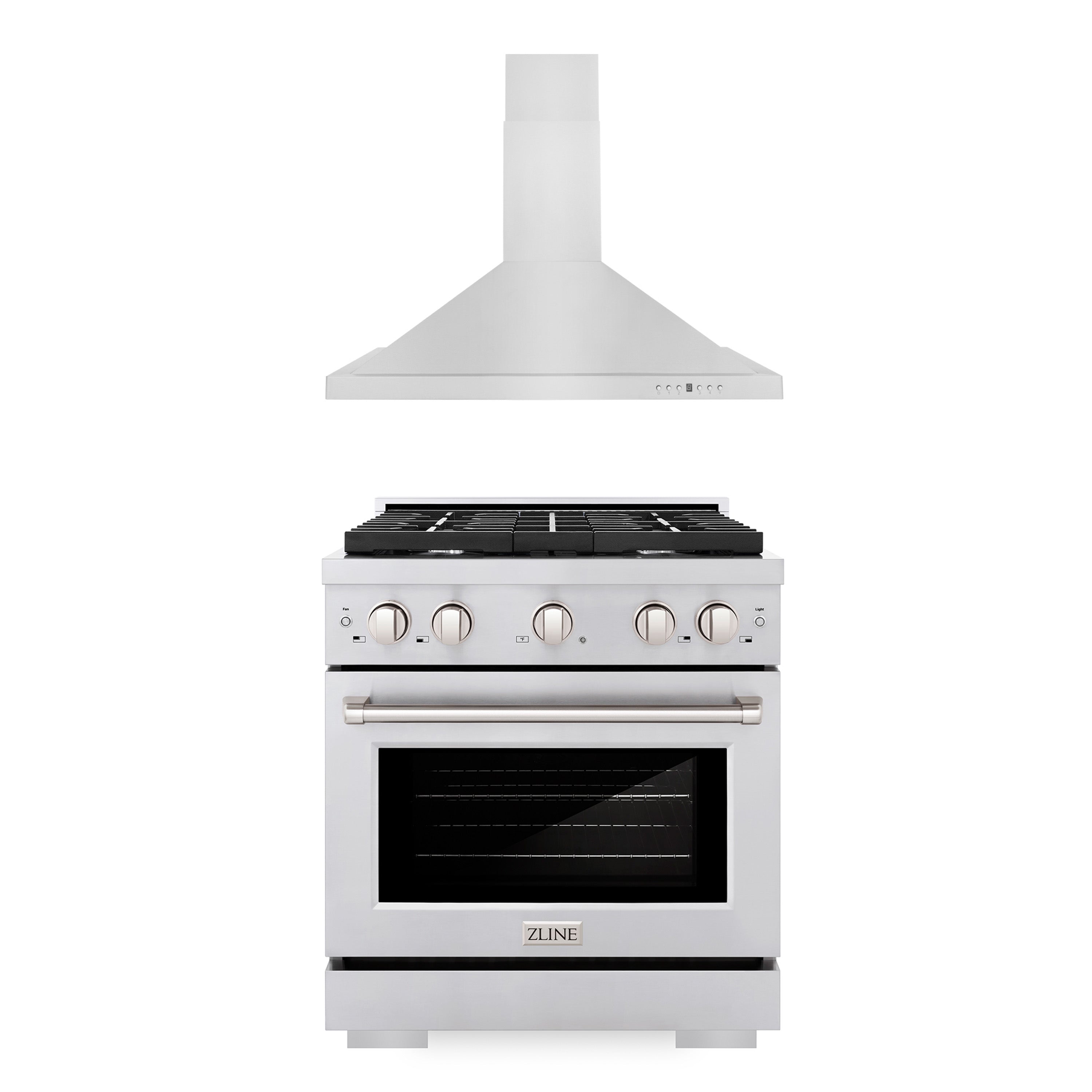 ZLINE 30 in. Kitchen Package with Stainless Steel Gas Range and Convertible Vent Range Hood