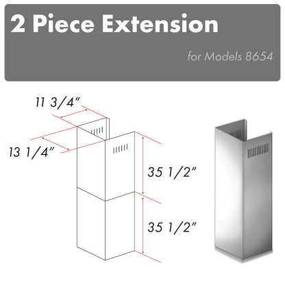 ZLINE 2-36 in. Chimney Extensions for 10 ft. to 12 ft. Ceilings (2PCEXT-8654ST) dimensional diagram.