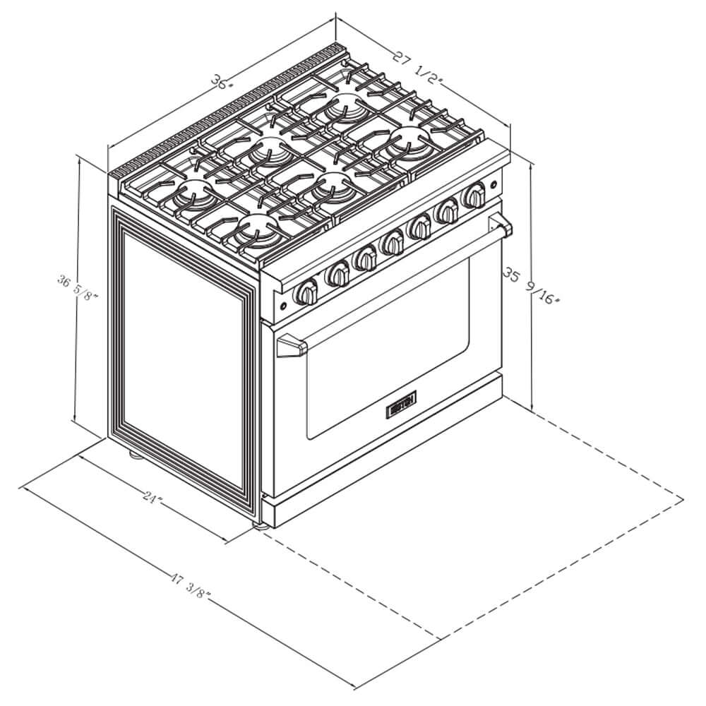 KOSTCH 36 in. 6 Burner Natural Gas Range with 6.0 cu. ft. Convection Oven in Stainless Steel with Red Oven Door (KOS-36RG03M-R)