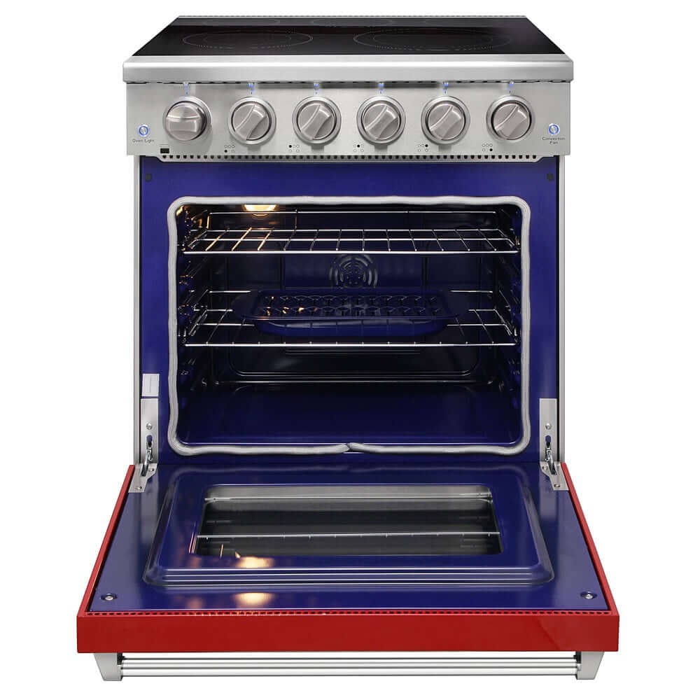 KOSTCH 30 in. Electric Range with 4.55 cu. ft. True Convection Oven in Stainless Steel with Red Oven Door (KOS-30RE06H-R)