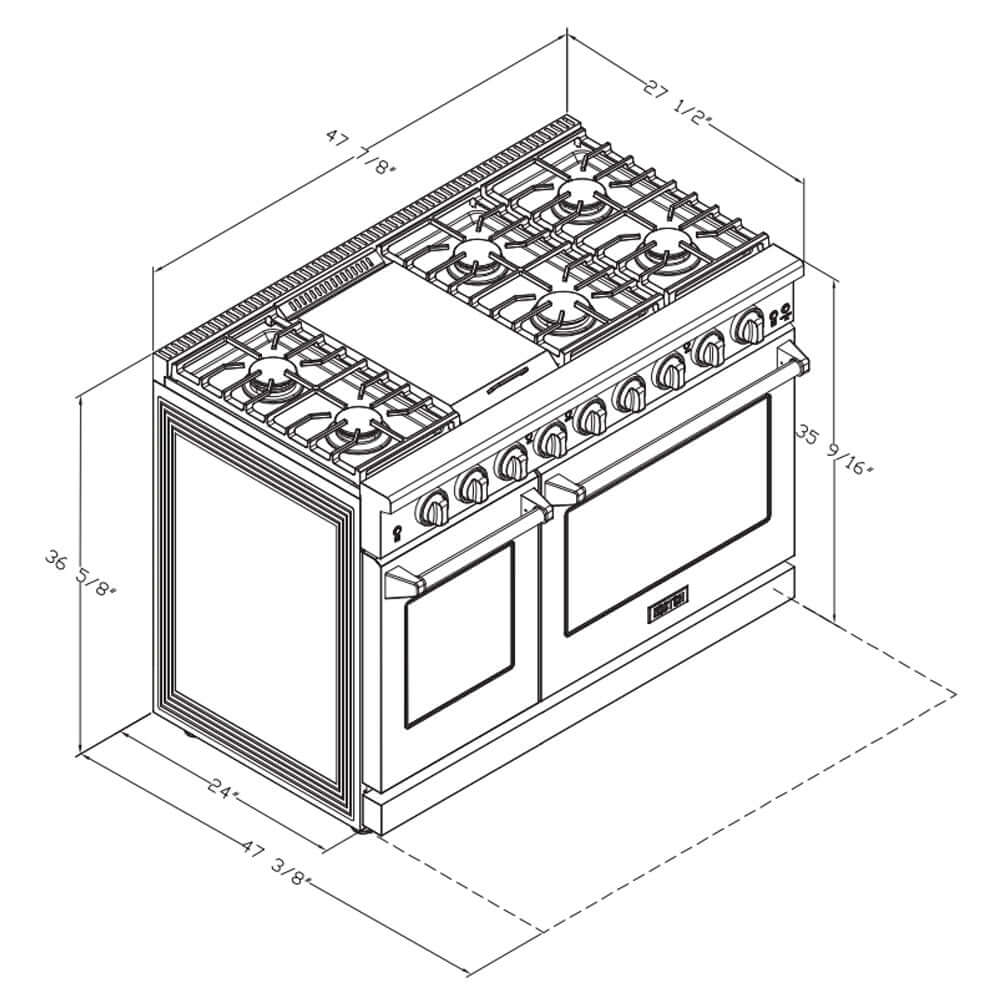 KOSTCH 48 in. Liquid Propane 6 Burner Gas Range with 6.8 cu. ft. Double Oven and Griddle in Stainless Steel with White Oven Doors (KOS-48RG03MLP-W)