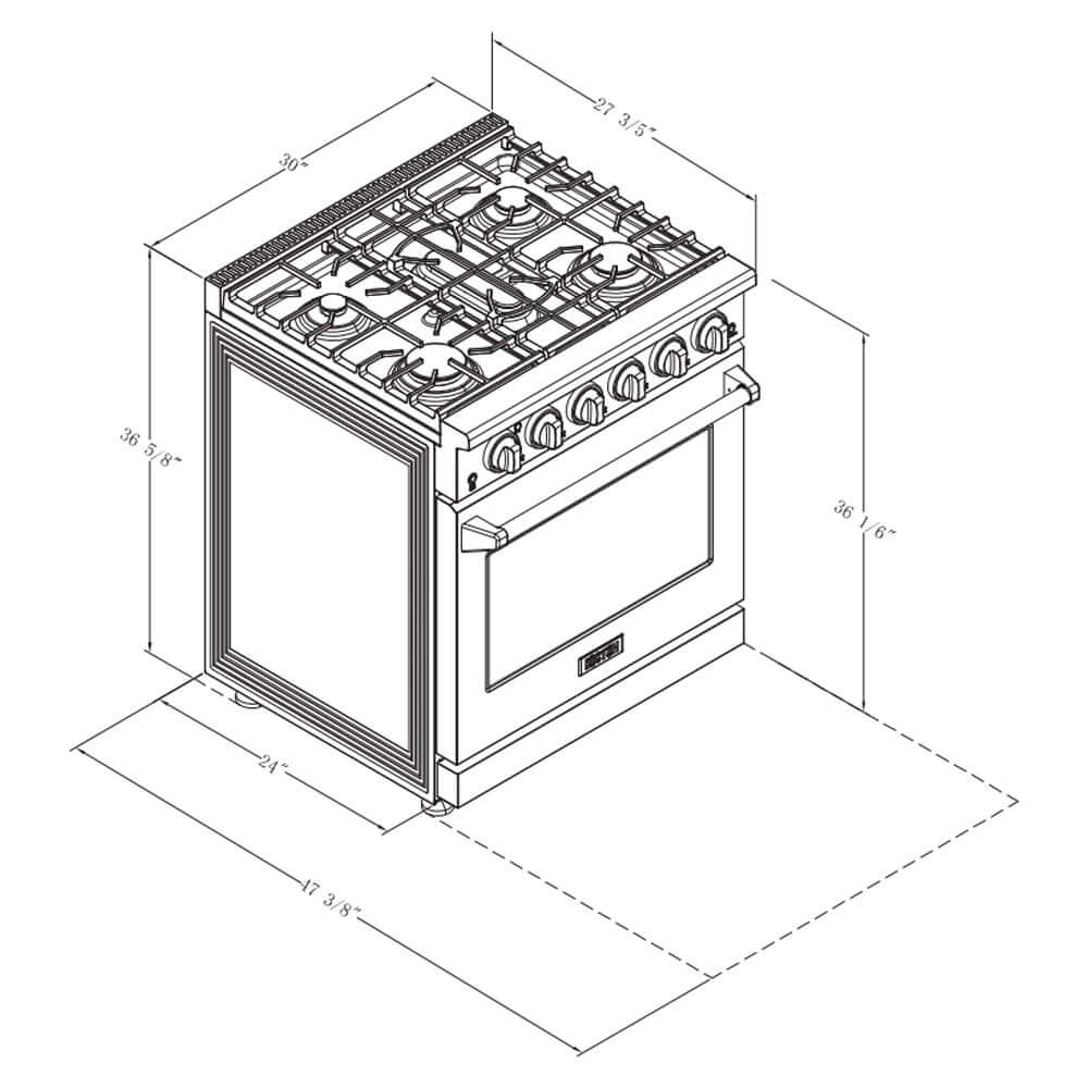 KOSTCH 30 in. 5 Burner Natural Gas Range with 4.55 cu. ft. Convection Oven in Stainless Steel with Black Oven Door (KOS-30RG03M-B)