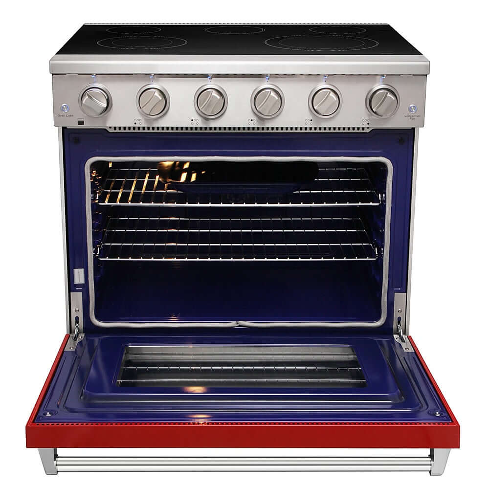 KOSTCH 36 in. Electric Range with 6.0 cu. ft. True Convection Oven in Stainless Steel with Red Oven Door (KOS-36RE06H-R)