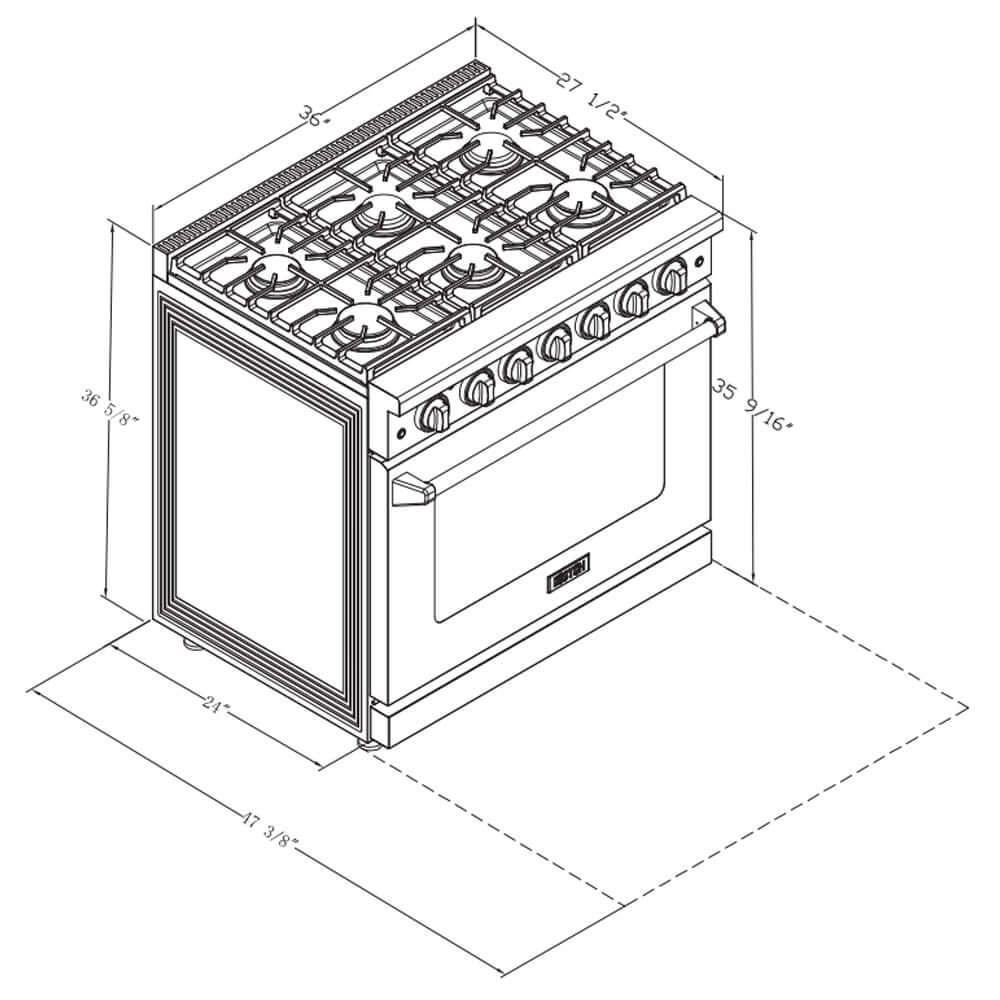 KOSTCH 36 in. 6 Burner Natural Gas Range with 6.0 cu. ft. Convection Oven in Stainless Steel with Black Oven Door (KOS-36RG03M-B)
