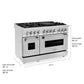 ZLINE 48 in. 6.0 cu. ft. Legacy Dual Fuel Range with 7 Burner Gas Cooktop and 2 Electric Ovens in Stainless Steel, Open Box-Good Condition dimensional diagram.