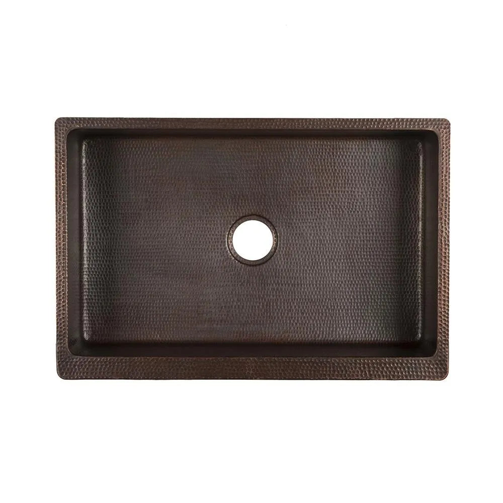 Premier Copper 30 in. Apron Front Single Basin Kitchen Sink with Scroll Design in Hammered Copper Finish