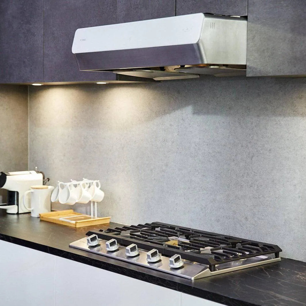Fotile Pixie Air Series Slim Line 36 in. Under Cabinet Range Hood with WhisPower Motors in White Tempered Glass (UQG3602)