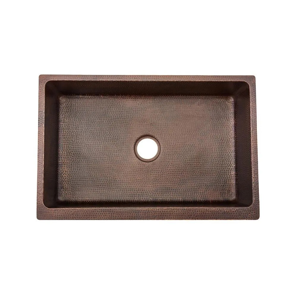 Premier Copper 33 in. Apron Front Single Basin Kitchen Sink w/ Fleur De Lis Design in Hammered Copper
