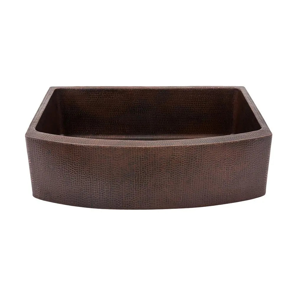 Premier Copper 33 in. Hammered Copper Rounded Apron Front Single Basin Kitchen Sink