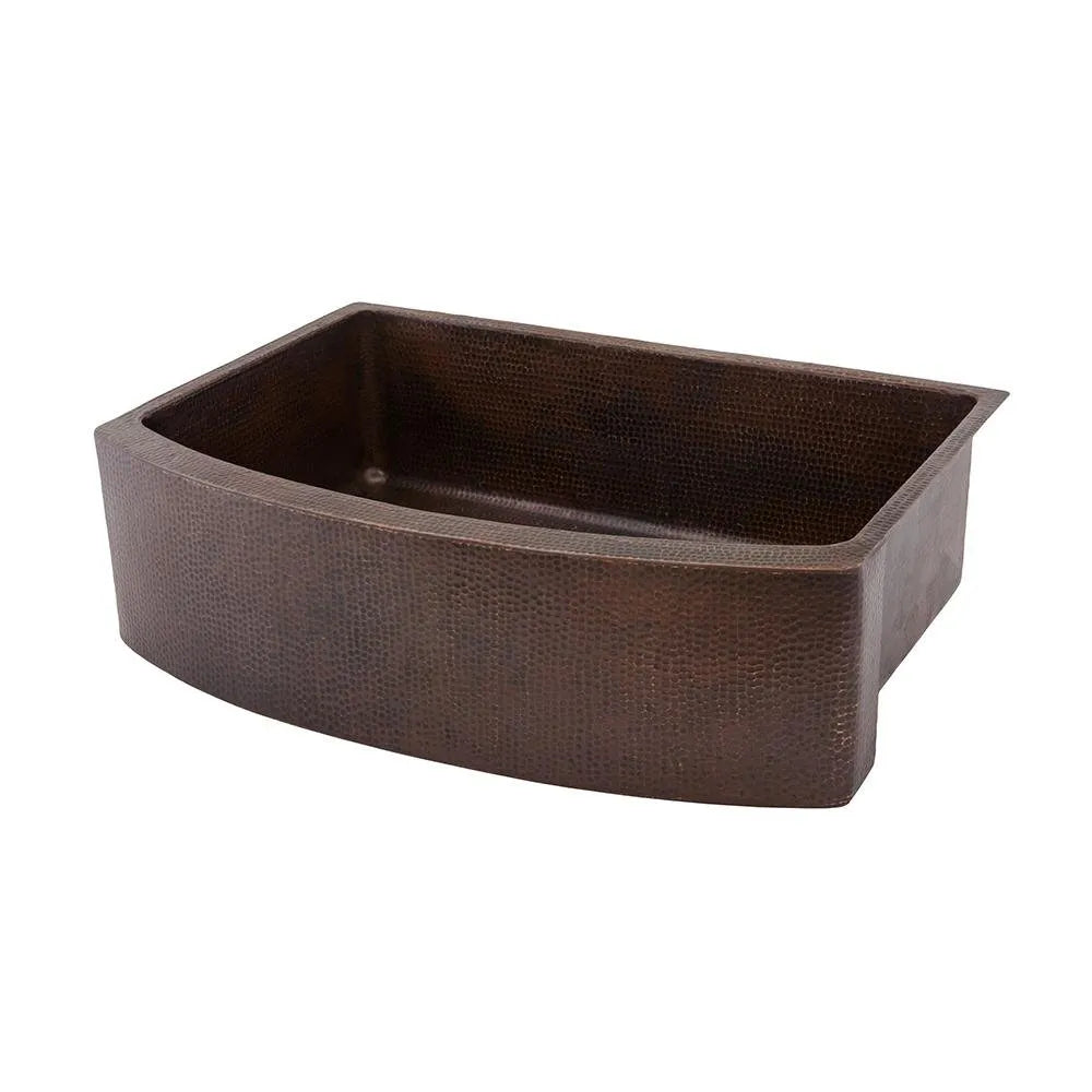 Premier Copper 33 in. Hammered Copper Rounded Apron Front Single Basin Kitchen Sink
