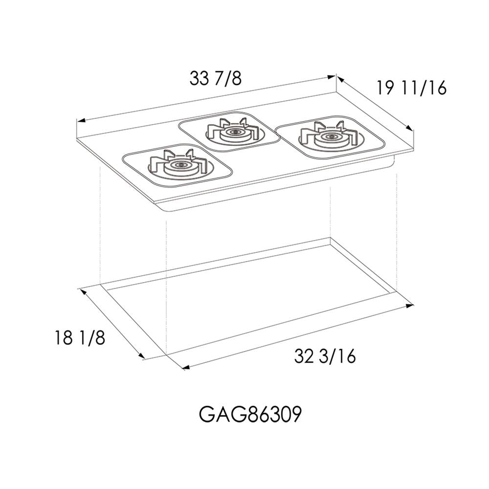 Fotile EPS Series 34 in. Cooktop with 3 Sealed Burners in Black Tempered Glass (GAG86309)