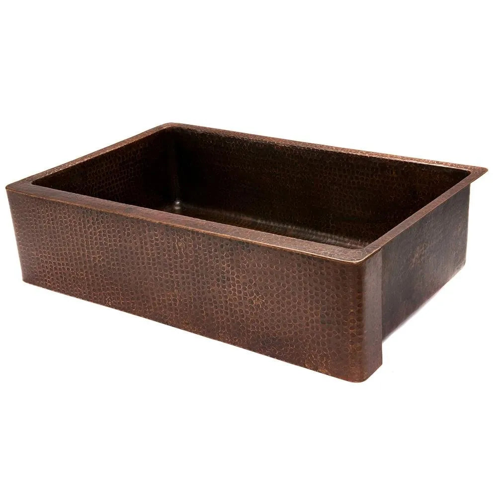 Premier Copper 35 in. Hammered Copper Apron Front Single Basin Kitchen Sink