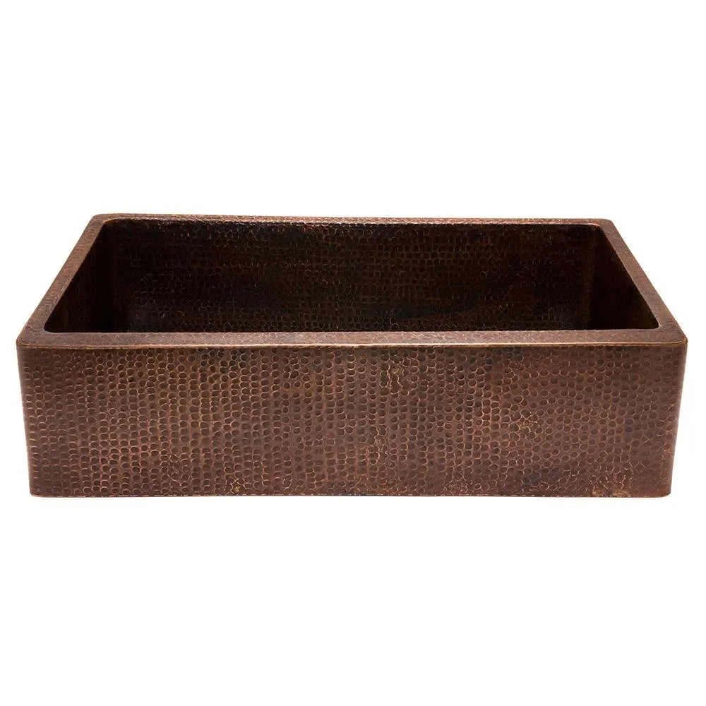 Premier Copper 35 in. Hammered Copper Apron Front Single Basin Kitchen Sink
