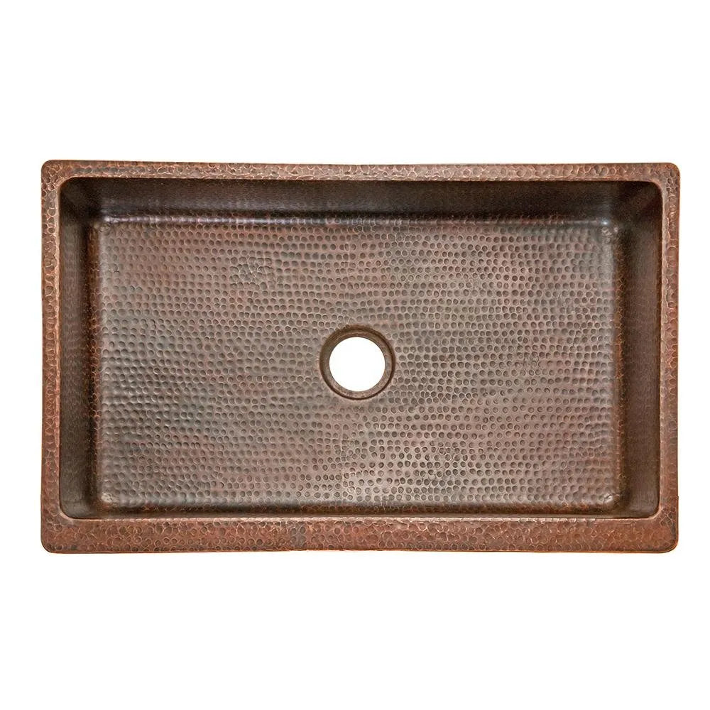 Premier Copper 35 in. Hammered Copper Apron Front Single Basin Kitchen Sink