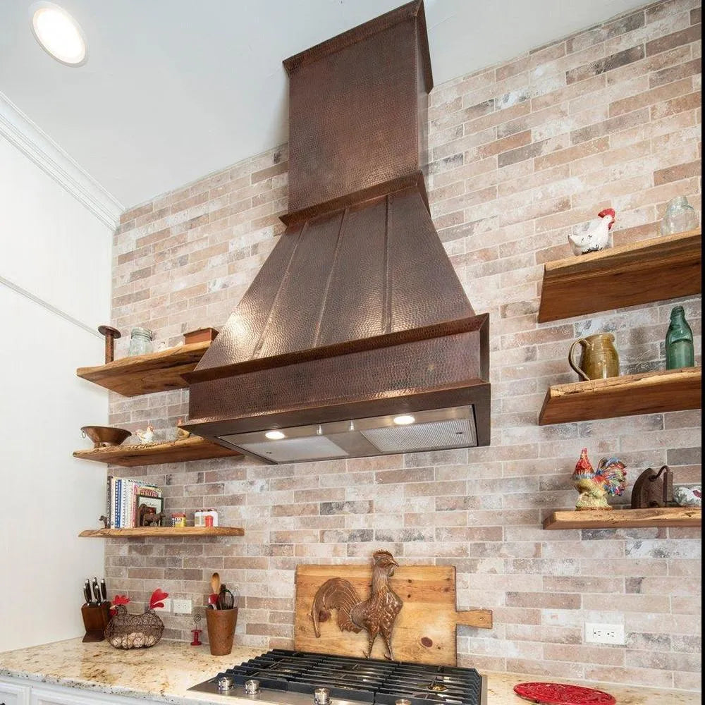 Premier Copper 38 in. Euro Wall Mounted Range Hood in Hammered Copper