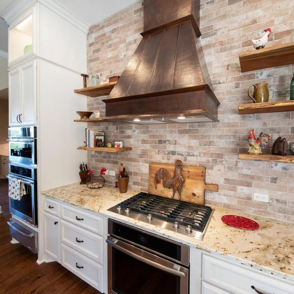 Premier Copper 38 in. Euro Wall Mounted Range Hood in Hammered Copper