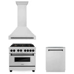 ZLINE Autograph Edition 36 in. Kitchen Package with Stainless Steel Dual Fuel Range, Range Hood and Dishwasher with Matte Black Accents (3AKP-RARHDWM36-MB)