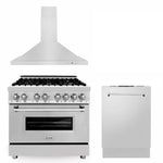ZLINE 36 in. Kitchen Package with Stainless Steel Dual Fuel Range, Convertible Vent Range Hood and Dishwasher (3KP-RARH36-DW)