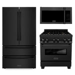 ZLINE Kitchen Package with Black Stainless Steel Refrigeration, 30 in. Dual Fuel Range and 30 in. Traditional Over the Range Microwave (3KPR-RABOTRH30)