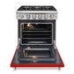 KOSTCH 30 in. 5 Burner Natural Gas Range with 4.55 cu. ft. Convection Oven in Stainless Steel with Red Oven Door (KOS-30RG03M-R)