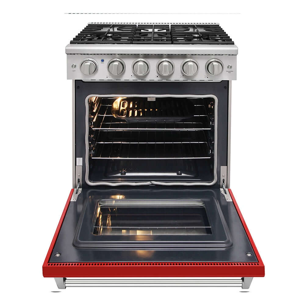 KOSTCH 30 in. 5 Burner Natural Gas Range with 4.55 cu. ft. Convection Oven in Stainless Steel with Red Oven Door (KOS-30RG03M-R)