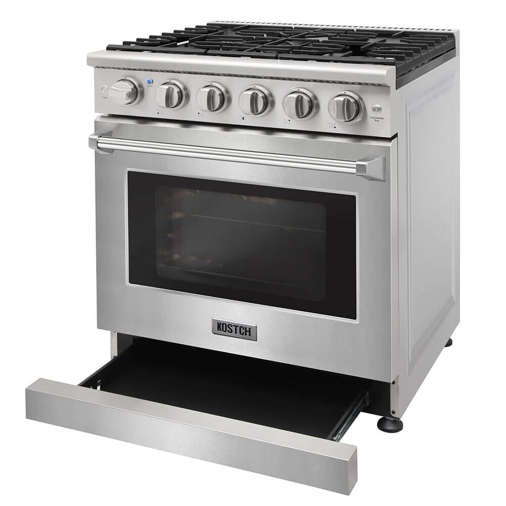 KOSTCH 30 in. Liquid Propane Gas Range with 5 Burners and 4.55 cu. ft. Convection Oven in Stainless Steel (KOS-30RG03MLP-S)