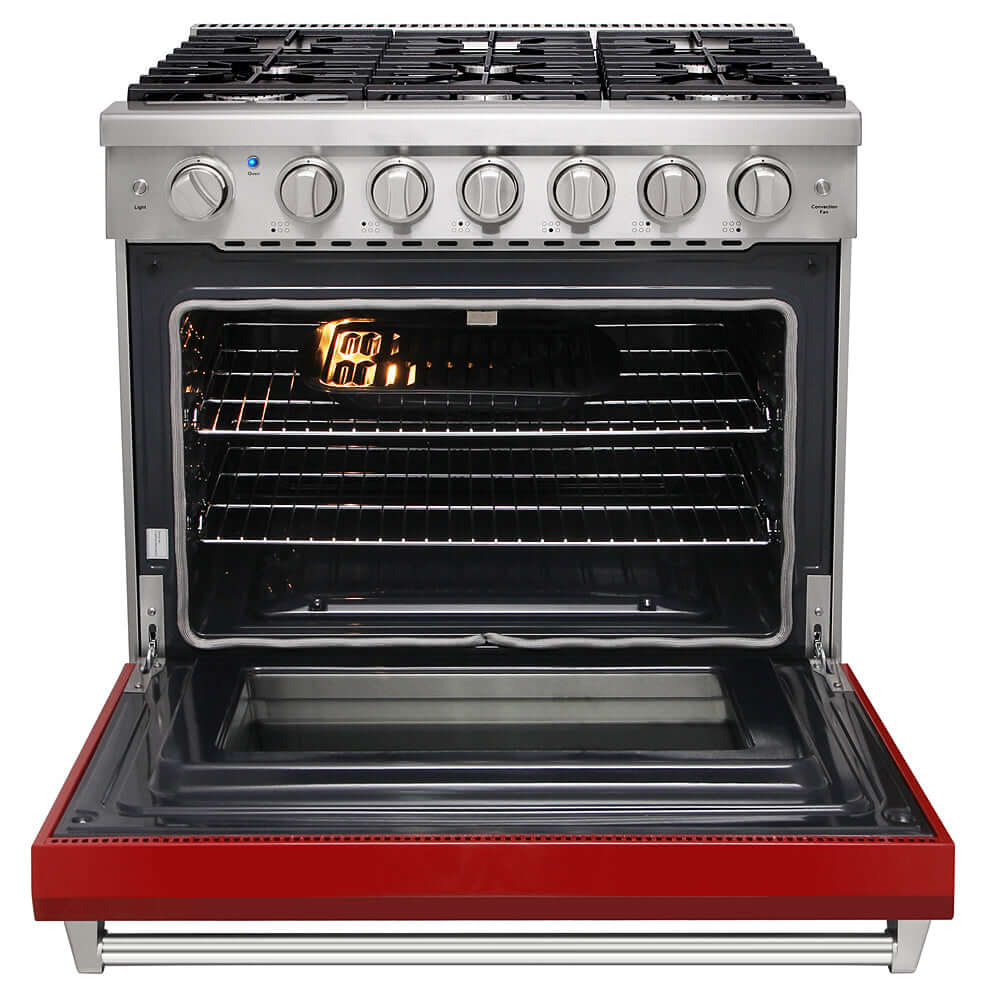 KOSTCH 36 in. 6 Burner Natural Gas Range with 6.0 cu. ft. Convection Oven in Stainless Steel with Red Oven Door (KOS-36RG03M-R)