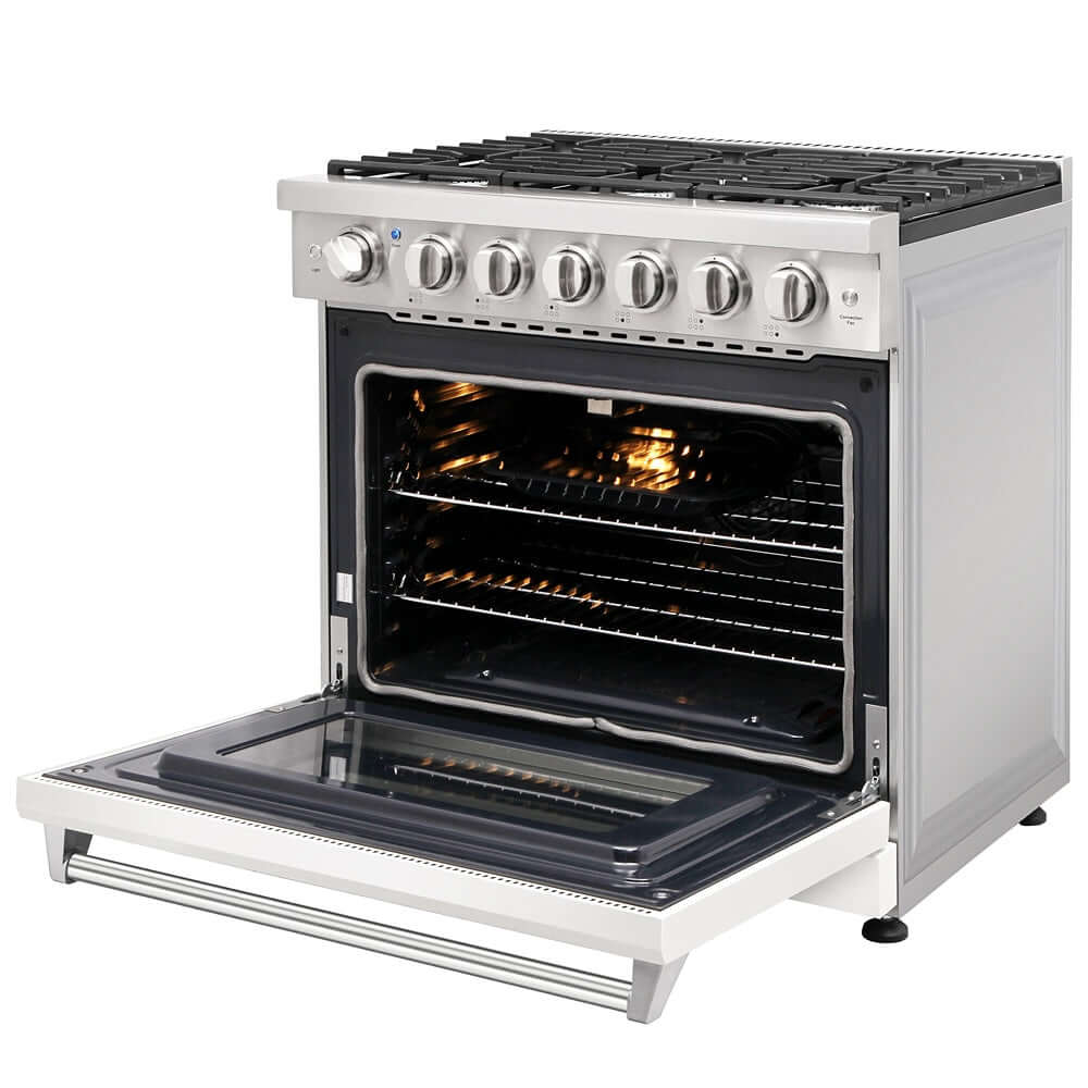 KOSTCH 36 in. Liquid Propane Gas Range with 6 Burners and 6.0 cu. ft. Convection Oven in Stainless Steel with White Oven Door (KOS-36RG03MLP-W)