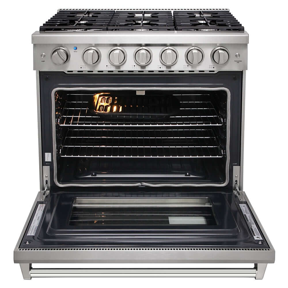 KOSTCH 36 in. Liquid Propane Gas Range with 6 Burners and 6.0 cu. ft. Convection Oven in Stainless Steel (KOS-36RG03MLP-S)