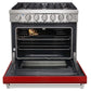 KOSTCH 36 in. Liquid Propane Gas Range with 6 Burners and 6.0 cu. ft. Convection Oven in Stainless Steel with Red Oven Door (KOS-36RG03MLP-R)
